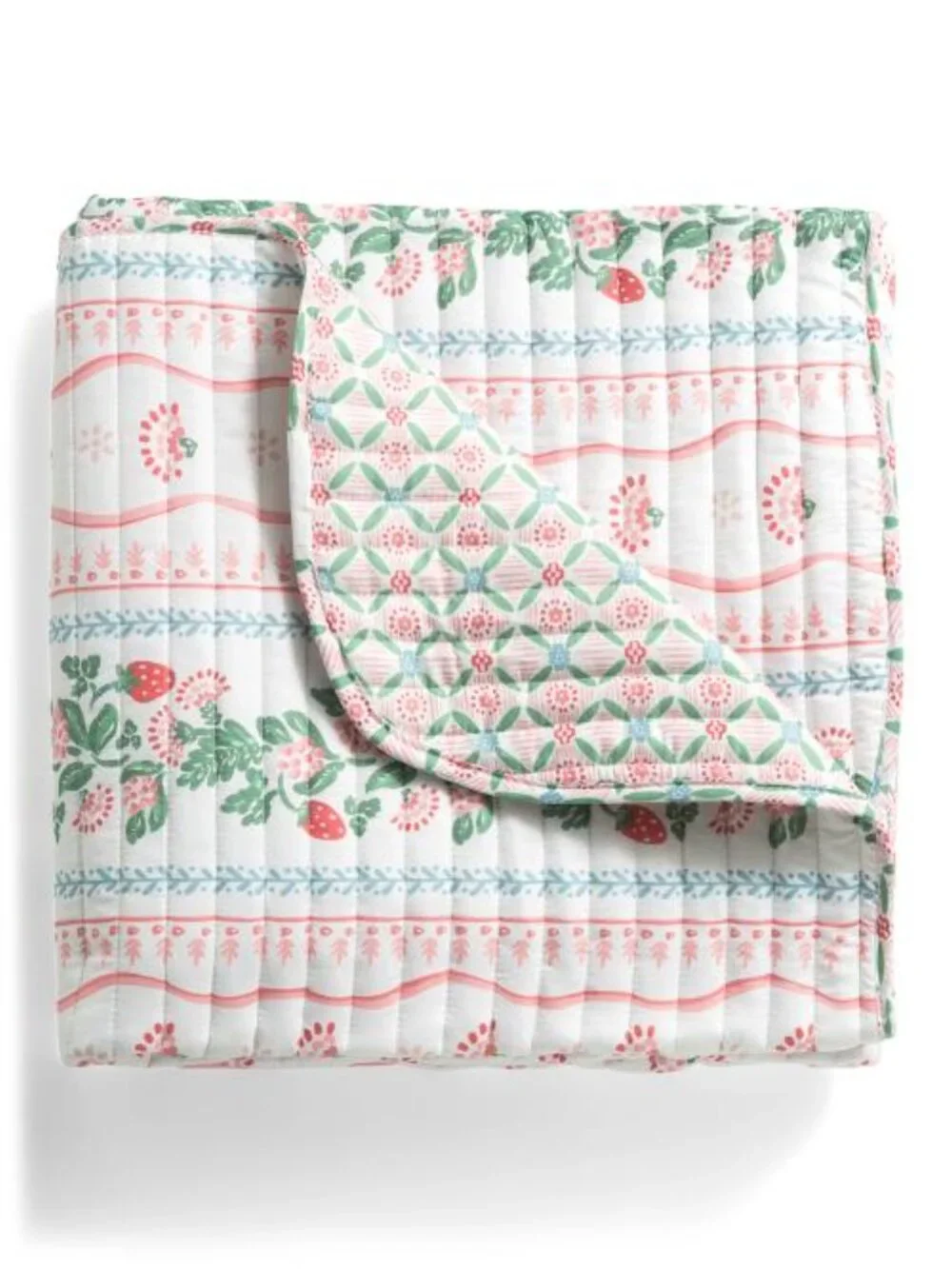 ENVOGUE Reversible Strawberry Floral Striped Outdoor Picnic Blanket